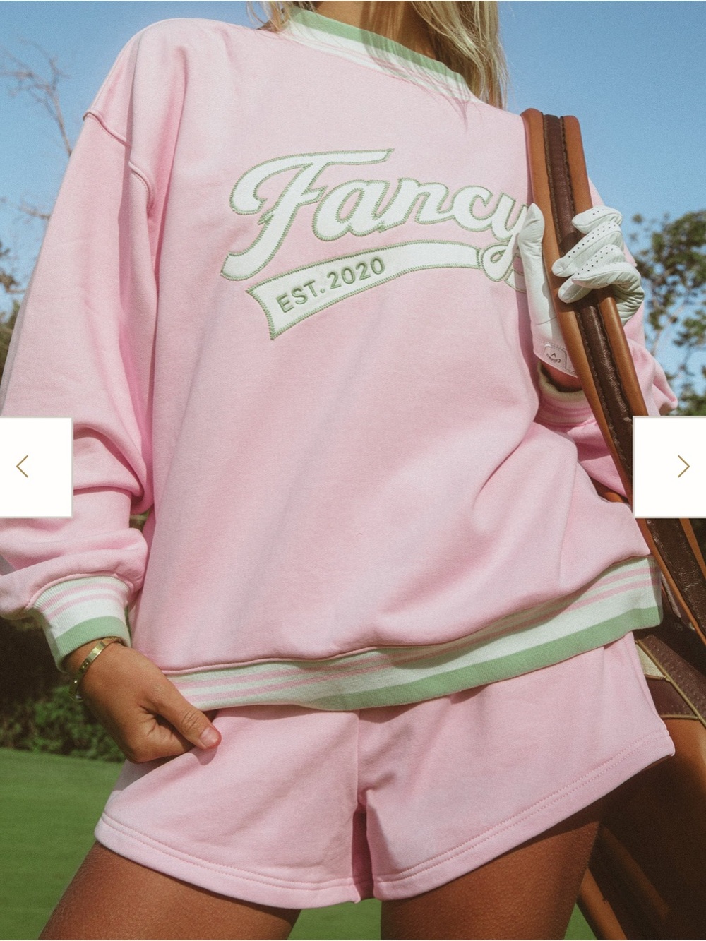 Fancy Pink Sweatshirt & Shorts Set with Green Trim both a xs/s